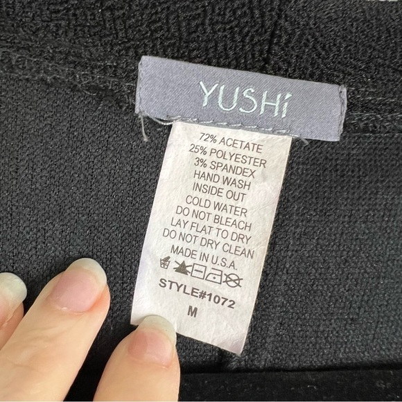 Yushi Textured Asymmetrical Hem Black Dress Sz M Button Detail Slouchy Cowl Neck - Picture 10 of 10